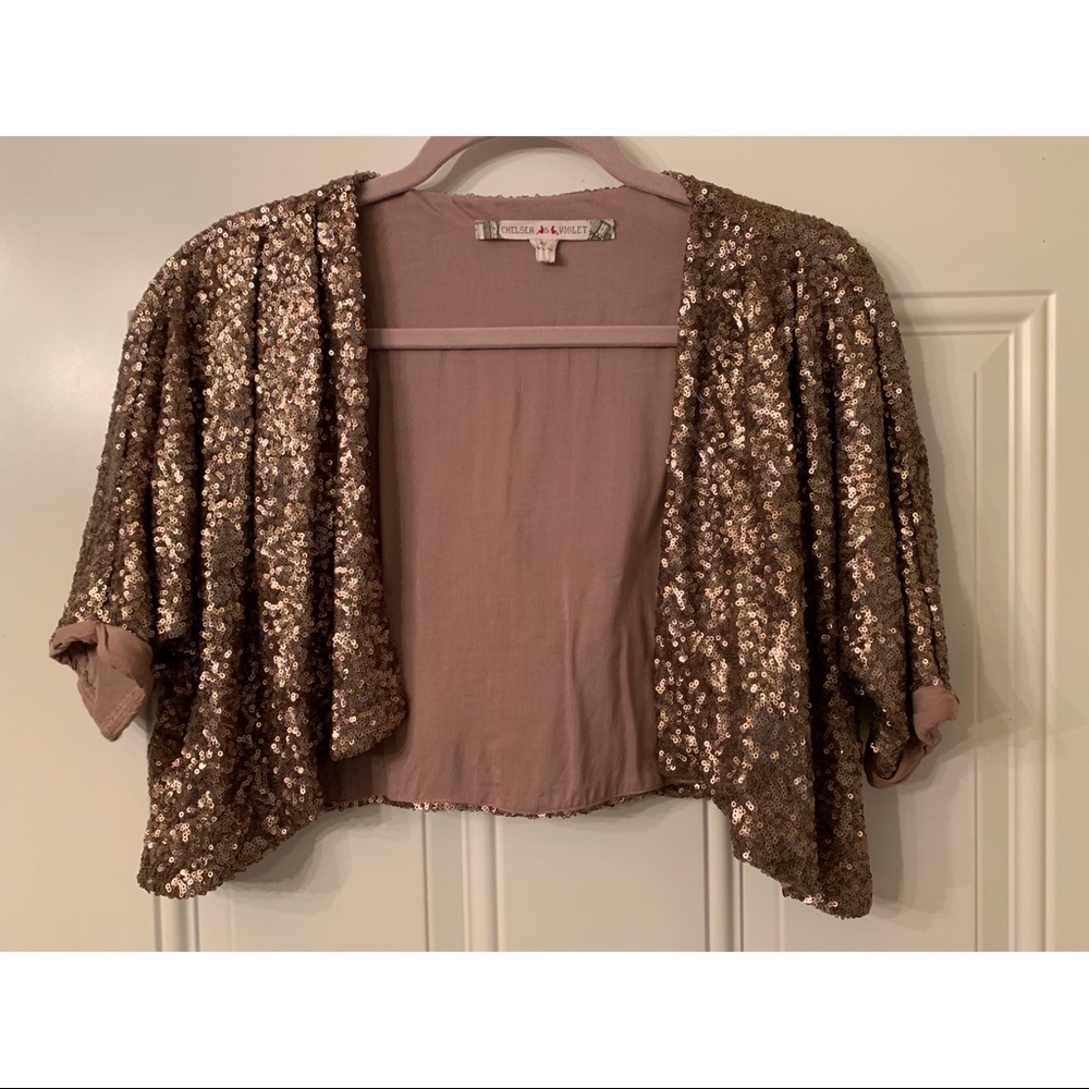 Chelsea & Violet Cropped Sequin Shrug